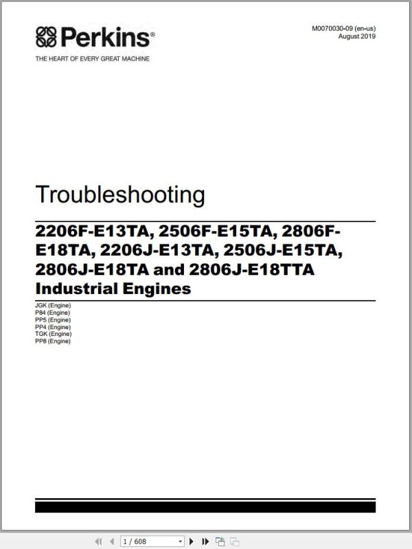 Perkins Engine 2206F E13TA to 2806J E18TTA Troubleshooting Manual M0070030 09