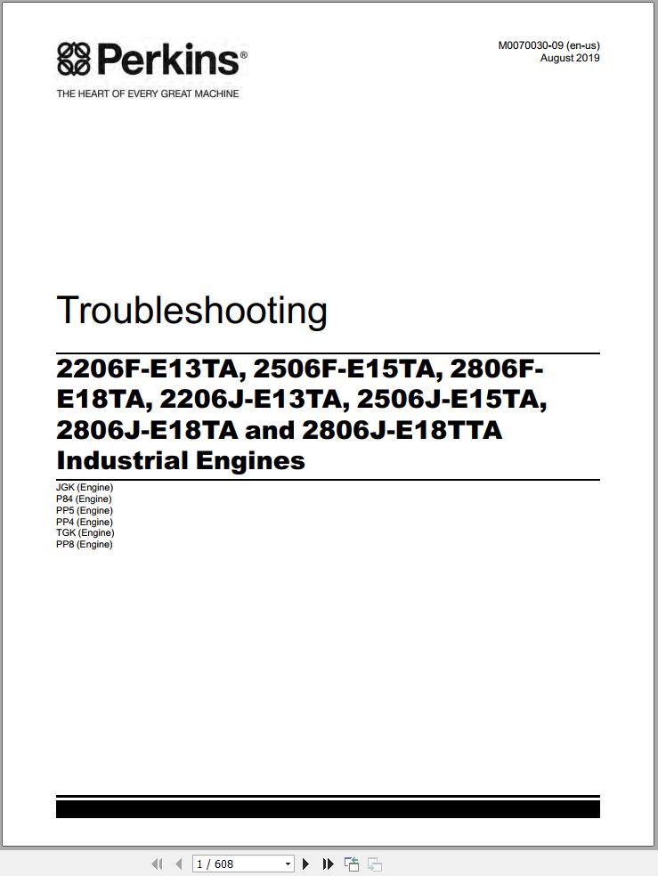 Perkins Engine 2206F E13TA to 2806J E18TTA Troubleshooting Manual M0070030 09