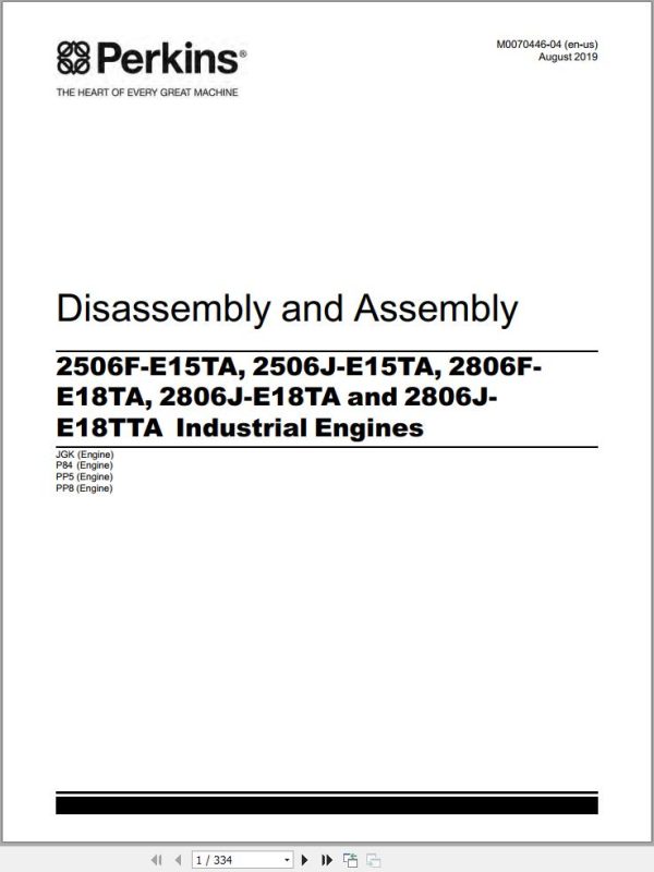 Perkins Engine 2506F E15TA to 2806J E18TTA Disassembly and Assembly Manual M0070446 04