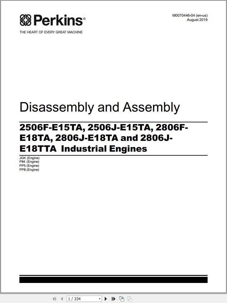Perkins Engine 2506F E15TA to 2806J E18TTA Disassembly and Assembly Manual M0070446 04