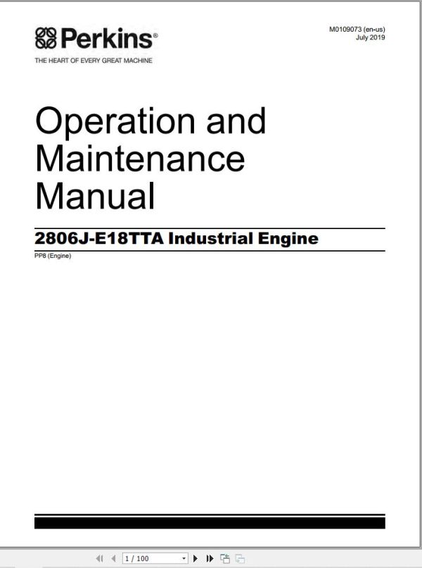 Perkins Engine 2806J E18TTA Operation and Maintenance Manual M0109073
