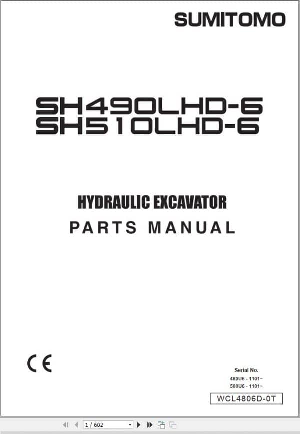 Sumitomo Excavator SH490LHD 6 SH510LHD 6 Parts Catalog WCL4806D 0T EN JP (1)