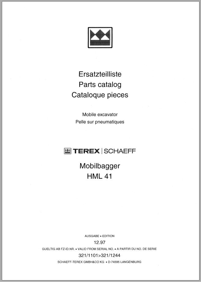 Terex Schaeff Wheel Excavator HML41 Parts Catalog EN DE FR (1)