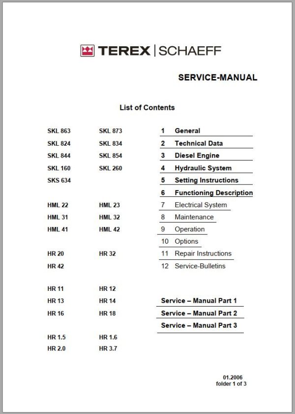 Terex Schaeff Wheel Excavator SKL SKS HML HR Series Service Manual (1)
