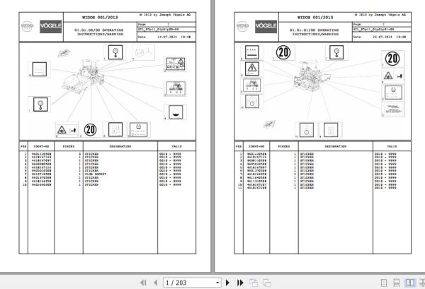 Vogele Asphalt Paver SUPER 1203 07.11 5000000009 Spare Parts Catalog (1)