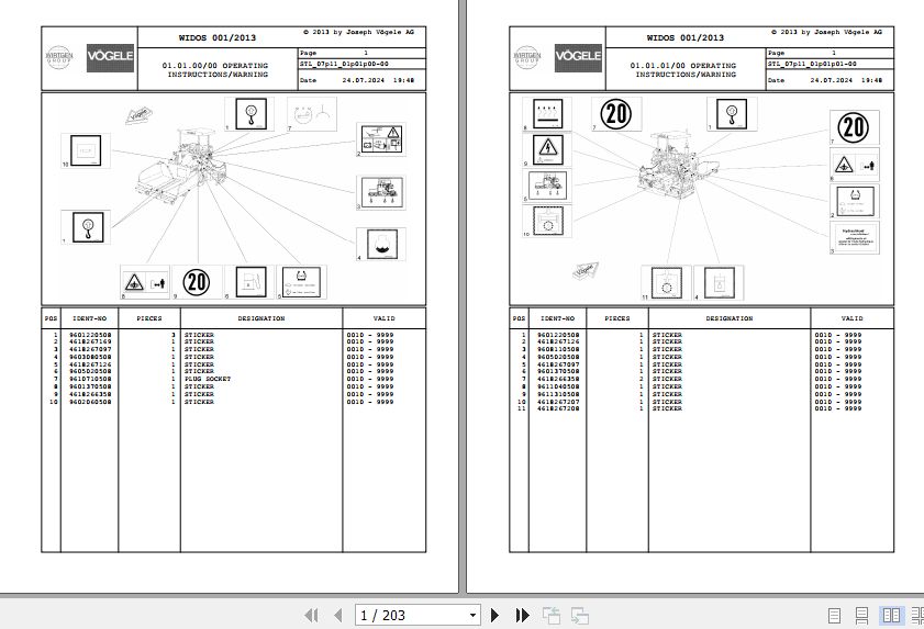 Vogele Asphalt Paver SUPER 1203 07.11 5000000009 Spare Parts Catalog (1)