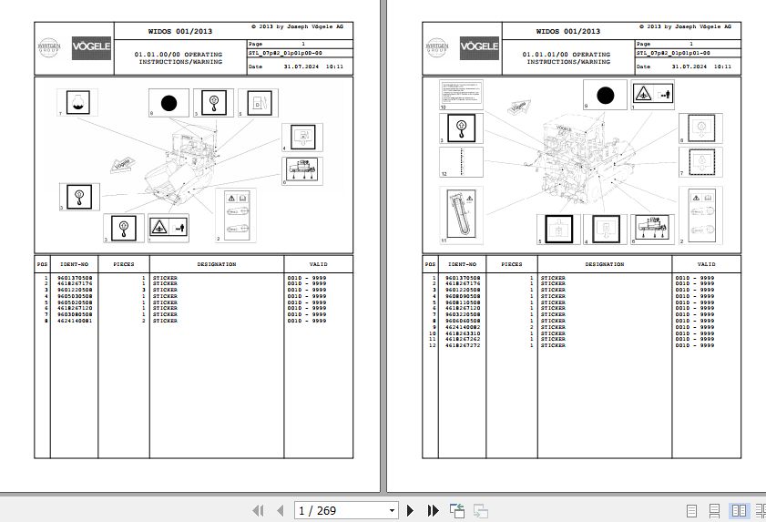 Vogele Asphalt Paver SUPER 1600 1 SUPER 1800 1 07.82 2010432 Spare Parts Catalog (1)