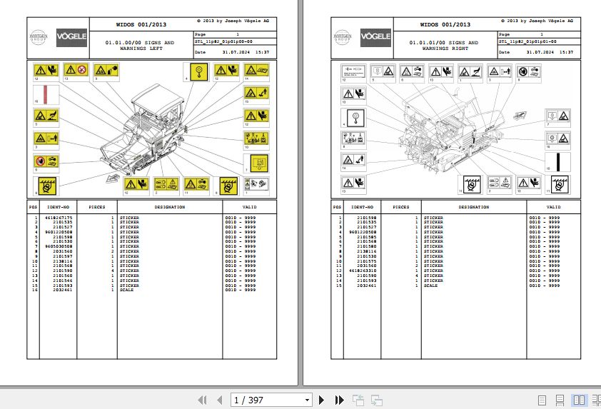 Vogele Asphalt Paver SUPER 1600 2 SUPER 1800 2 11.82 Spare Parts Catalog (1)