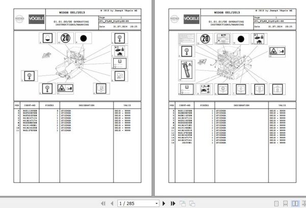 Vogele Asphalt Paver SUPER 1603 1 SUPER 1803 1 07.83 2011007 Spare Parts Catalog (1)