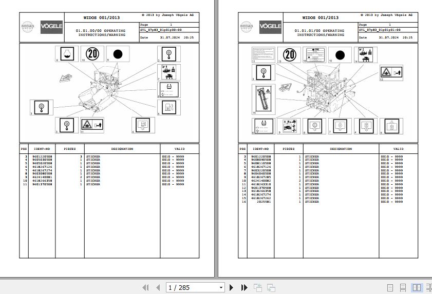 Vogele Asphalt Paver SUPER 1603 1 SUPER 1803 1 07.83 2011007 Spare Parts Catalog (1)