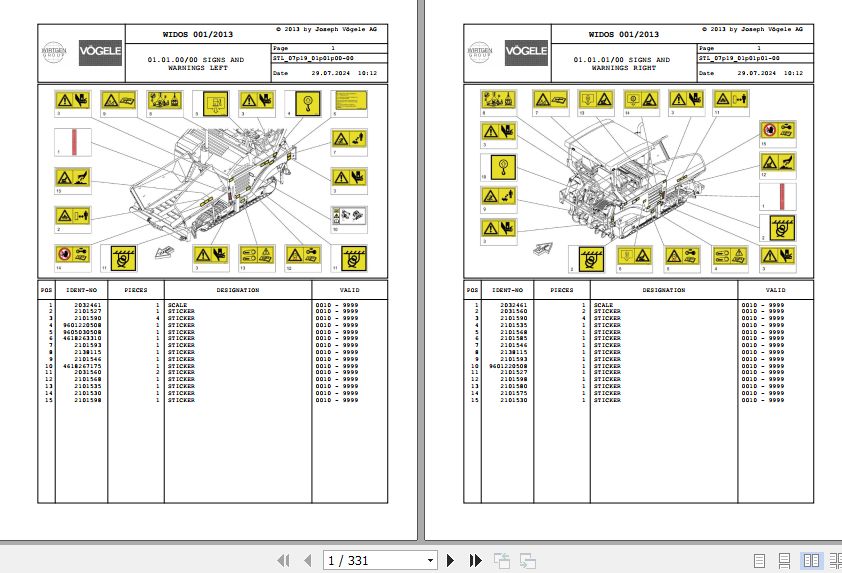 Vogele Asphalt Paver SUPER 1900 2 SUPER 2100 2 07.19 2043371 Spare Parts Catalog (1)