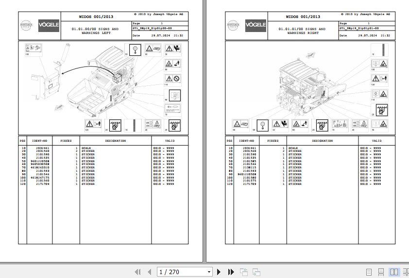 Vogele Asphalt Paver SUPER 1900 3 SUPER 2100 3 08.19 2250007 Spare Parts Catalog (1)