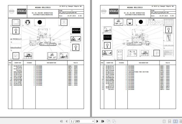 Vogele Asphalt Paver SUPER 1900 SUPER 2100 06.19 5000000003 Spare Parts Catalog (1)