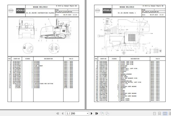Vogele Asphalt Paver SUPER 2500 06.74 2035126 Spare Parts Catalog (1)