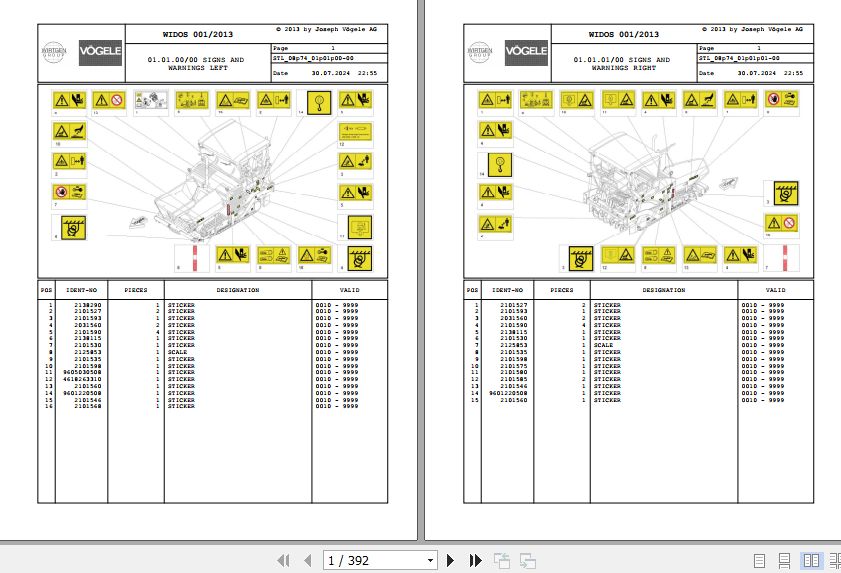 Vogele Asphalt Paver SUPER 3000 2 08.74 2099775 Spare Parts Catalog (1)