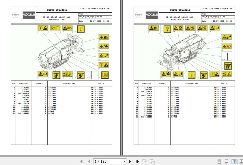 Vogele Asphalt Paver SUPER 600 SUPER 800 07.90 2032552 Spare Parts Catalog (1)
