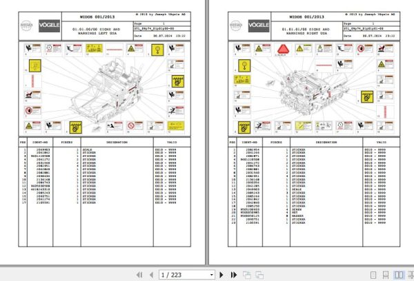 Vogele Asphalt Paver VISION 5200 2i 09.74 2102002 Spare Parts Catalog (1)
