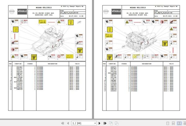 Vogele Asphalt Paver VISION 5203 2i 08.75 2102003 Spare Parts Catalog (1)