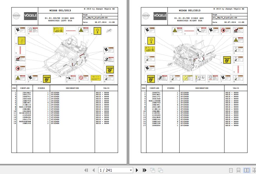 Vogele Asphalt Paver VISION 5203 2i 08.75 2102003 Spare Parts Catalog (1)