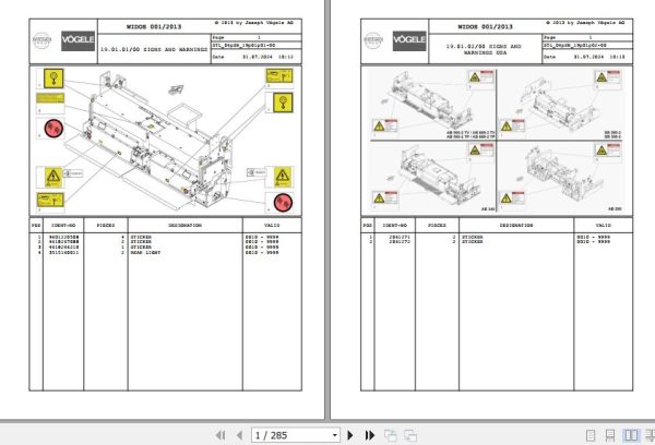 Vogele Asphalt Pavers SB 300 2 06.SB 2069003 Spare Parts Catalog (1)