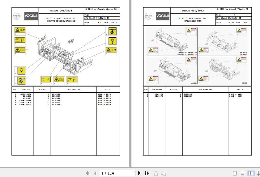 Vogele Screed AB 200 12.AB 2031504 Spare Parts Catalog (1)
