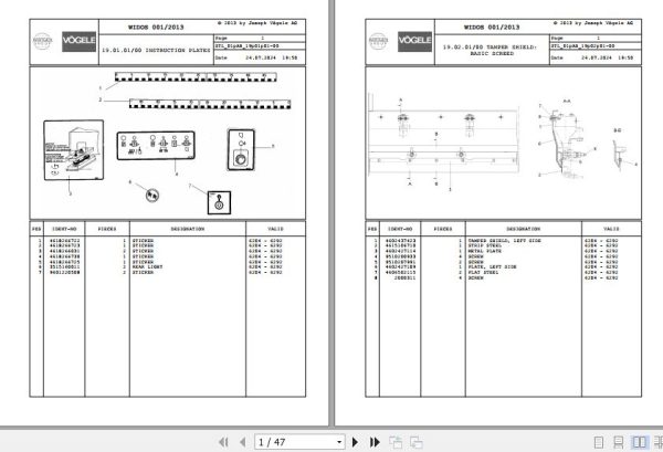 Vogele Screed AB 375T 01.AB 2010394 Spare Parts Catalog (1)