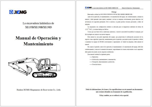 XCMG Excavator XE135B XE150B XE150D Operation and Maintenance Manual ES (1)
