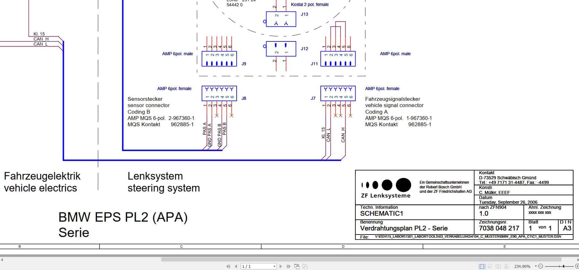ZF Control Unit BMW EPS PL2 Series Wiring Diagram (1)