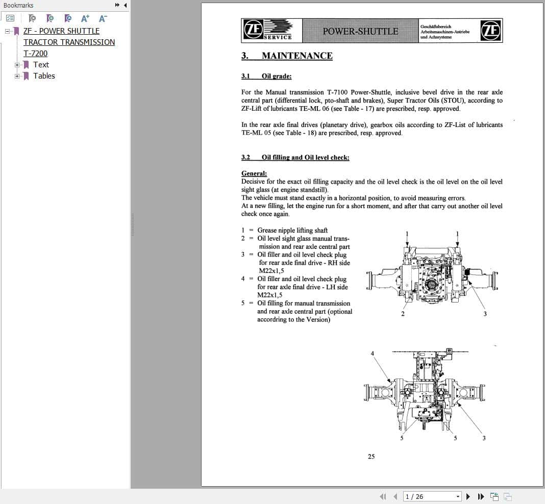 ZF Power Shuttle Tractor Transmission T 7200 Maintenance Manual (1)