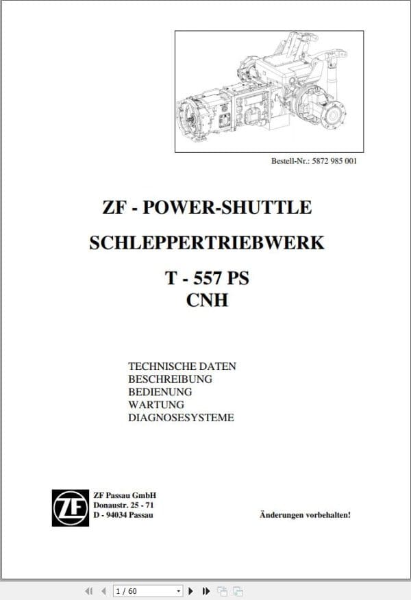 ZF Power Shuttle Transmission T 557 PS CNH Maintenance and Repair Manual DE (1)