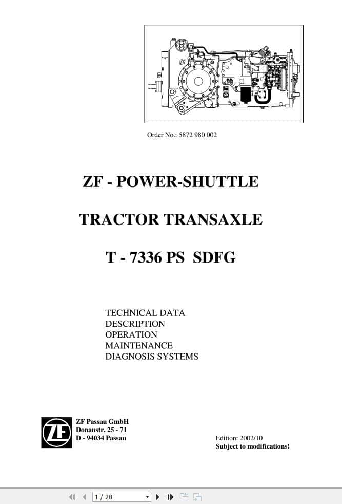 ZF Power Shuttle Transmission T 7336 PS SDFG Maintenance and Repair Manual (1)