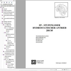 ZF Stepless Hydrostatic Drive 2HC85 Maintenance and Repair Manual DE (1)