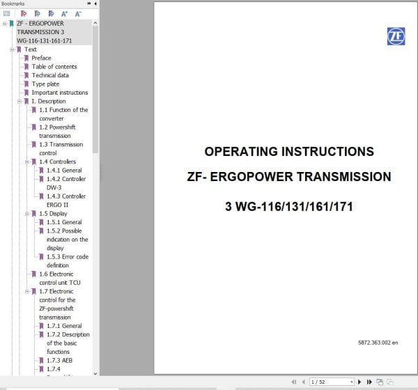 ZF Transmission 3 WG 116 to 3 WG 171 Operating Instructions 5872.363.002 en (1)