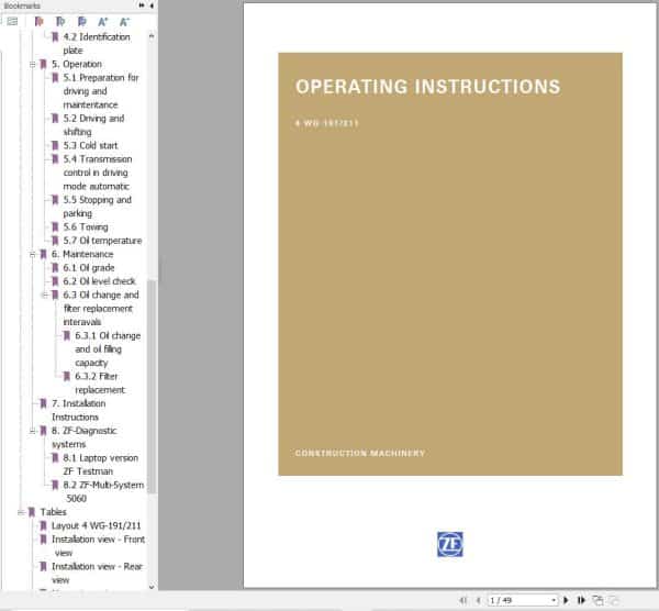 ZF Transmission 4 WG 191 4 WG 211 Operating Instructions (1)