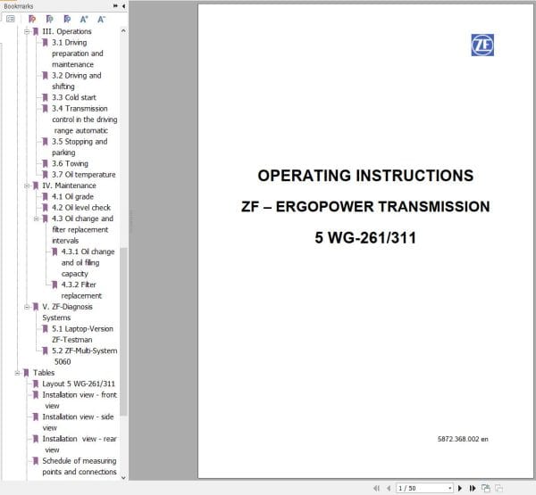 ZF Transmission 5 WG 261 5 WG 311 Operating Instructions 5872.368.002 en (1)