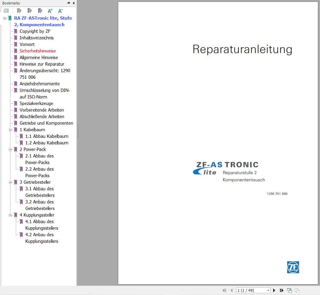 ZF Transmission ASTronic lite Repair Manual   Component Exchange DE (1)