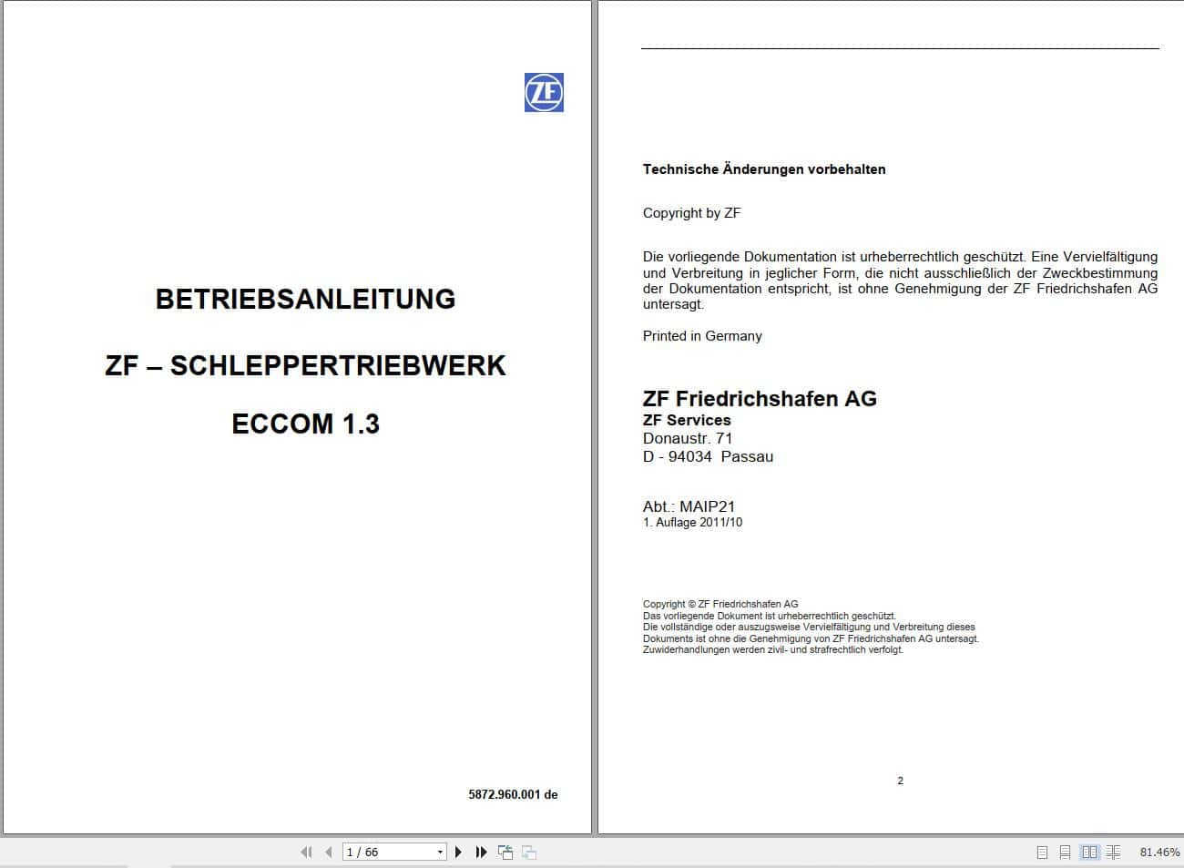 ZF Transmission ECCOM Diagrams and Operating Manual EN DE (1)