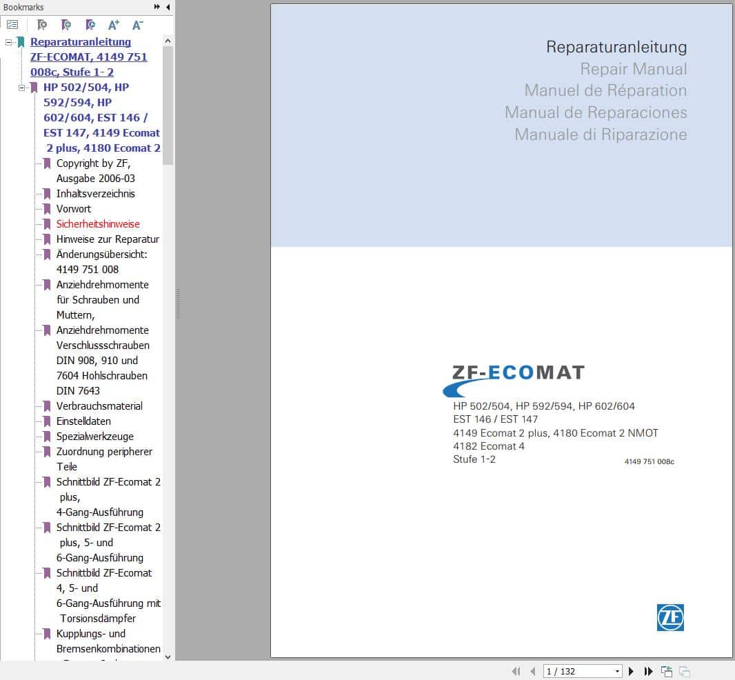 ZF Transmission ECOMAT Repair Manual 4149 751 008c DE (1)