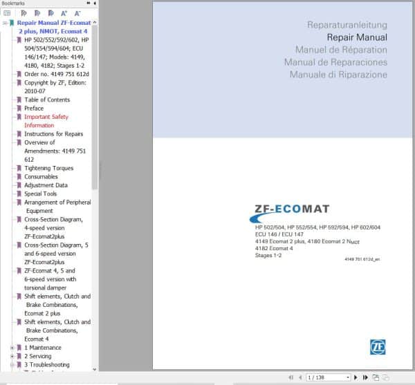 ZF Transmission ECOMAT Repair Manual 4149 751 612d en (1)