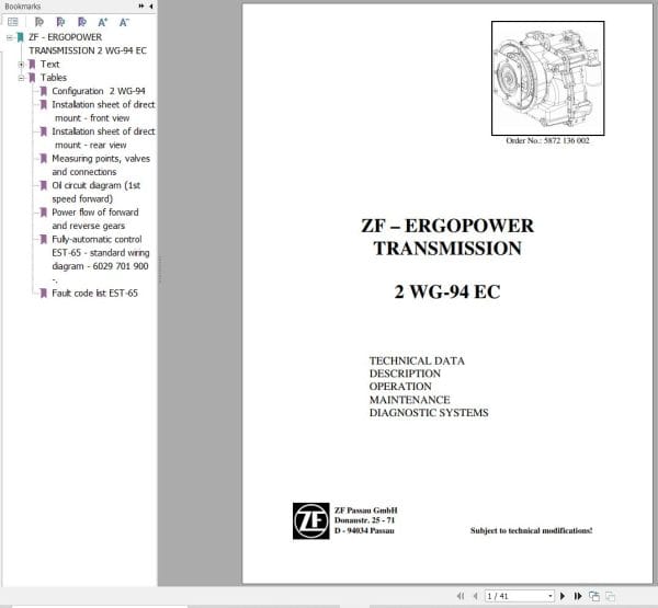 ZF Transmission ERGOPOWER 2 WG 94 EC Maintenance and Repair Manual (1)