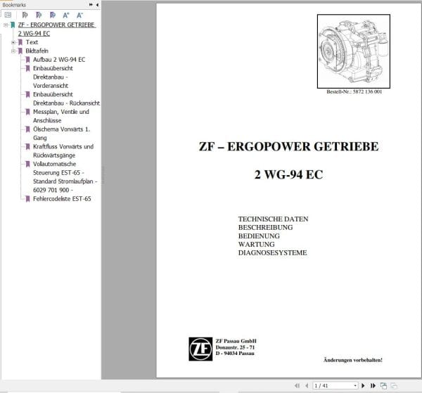 ZF Transmission ERGOPOWER 2 WG 94 EC Maintenance and Repair Manual DE (1)