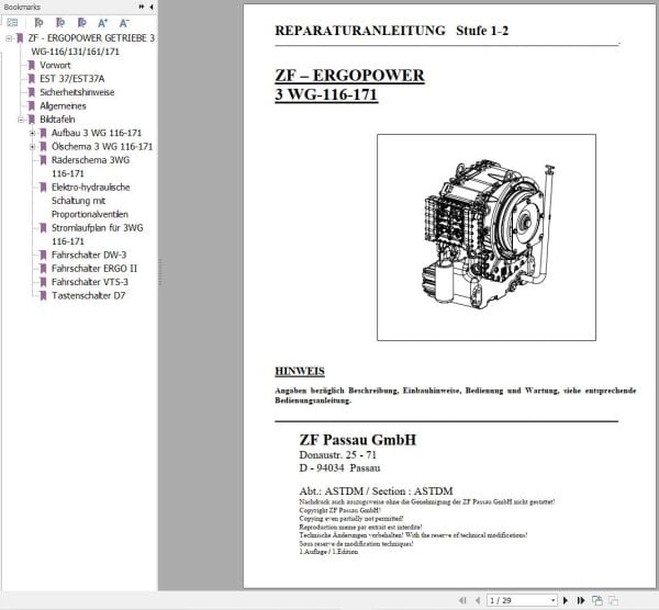 ZF Transmission ERGOPOWER 3 WG 116 171 Repair Manual DE (1)