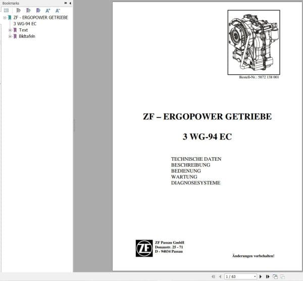 ZF Transmission ERGOPOWER 3 WG 94 EC Maintenance and Repair Manual DE (1)