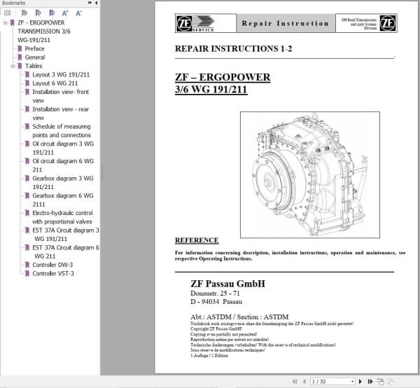ZF Transmission ERGOPOWER 3 6 WG 191 211 Repair Manual (1)