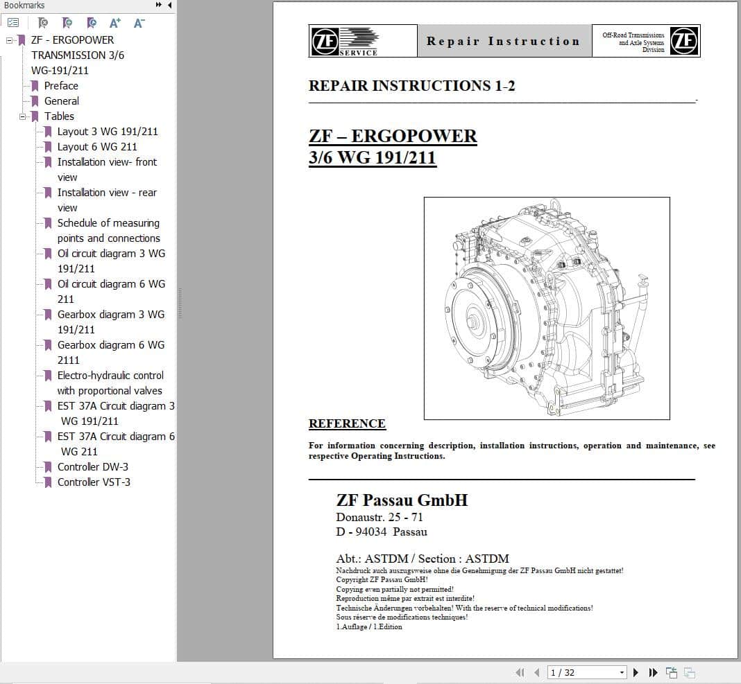 ZF Transmission ERGOPOWER 3 6 WG 191 211 Repair Manual (1)