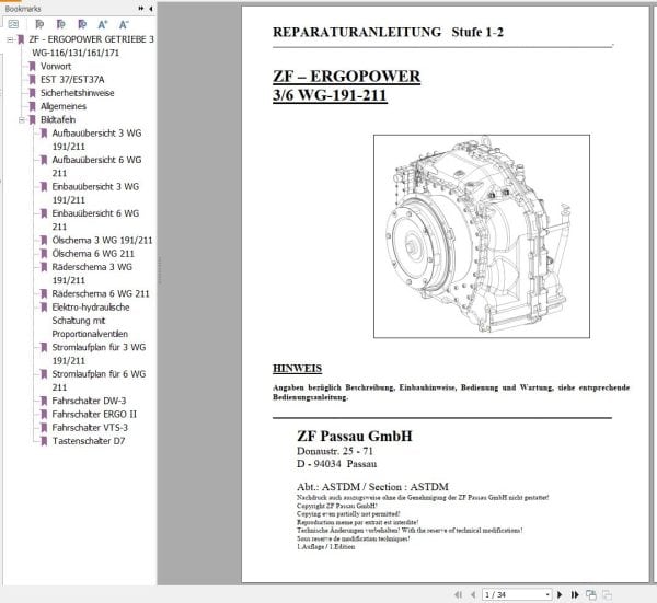 ZF Transmission ERGOPOWER 3 6 WG 191 211 Repair Manual DE (1)
