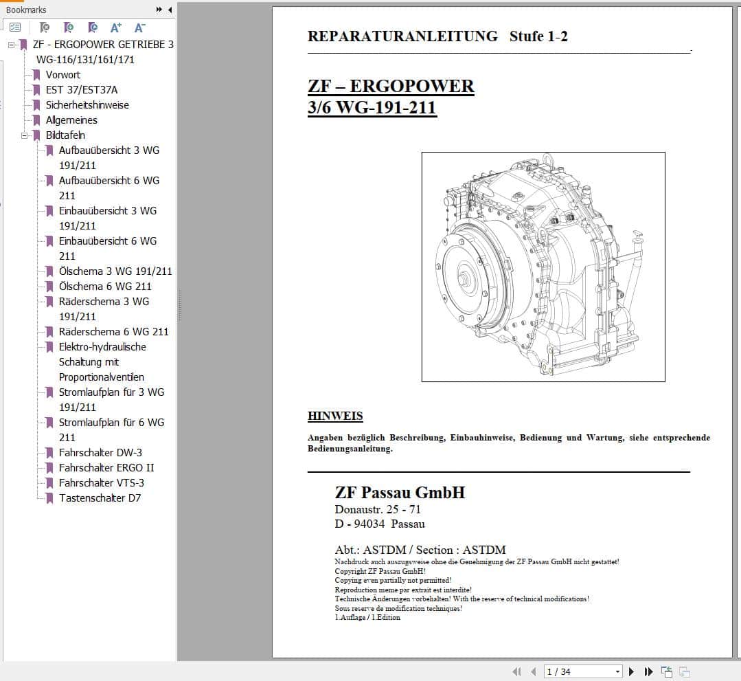 ZF Transmission ERGOPOWER 3 6 WG 191 211 Repair Manual DE (1)