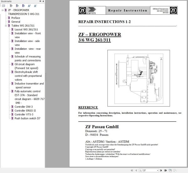 ZF Transmission ERGOPOWER 3 6 WG 261 311 Repair Manual (1)