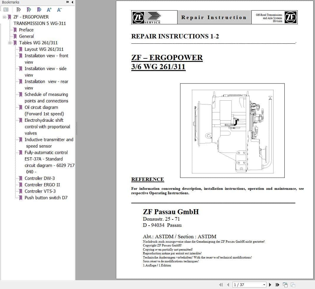 ZF Transmission ERGOPOWER 3 6 WG 261 311 Repair Manual (1)
