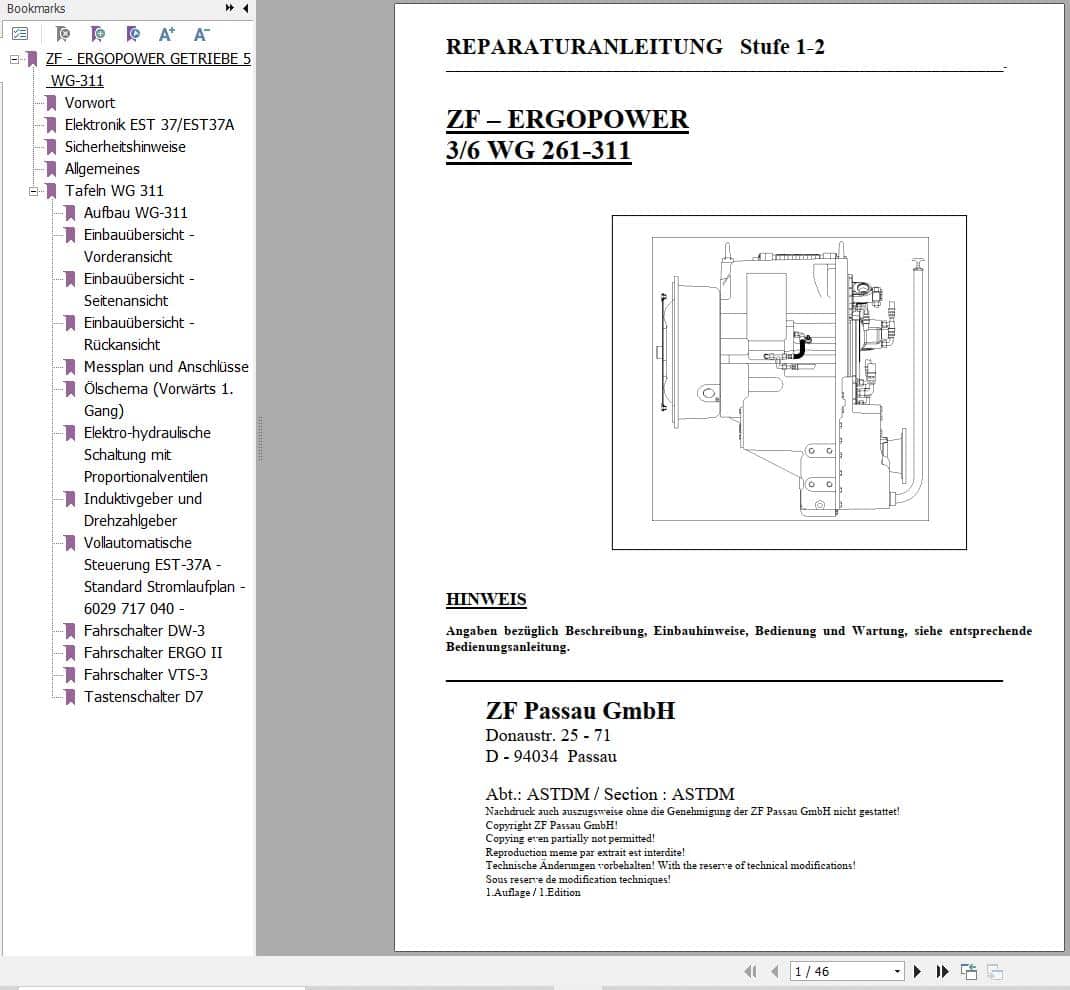 ZF Transmission ERGOPOWER 3 6 WG 261 311 Repair Manual DE (1)